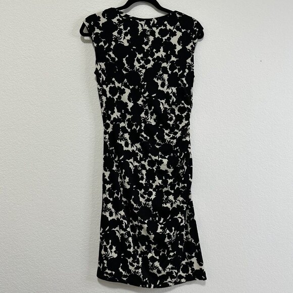Coldwater Creek Women's Floral Scoop Neck Ruched Sheath Dress Size 4 Black White - Picture 3 of 12